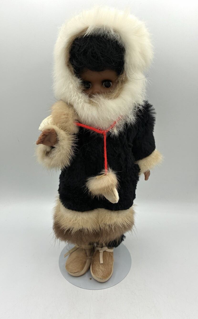Vintage Memeluk Alaska Native Handmade Fur Doll 13” Real Fur Leather Moccasins